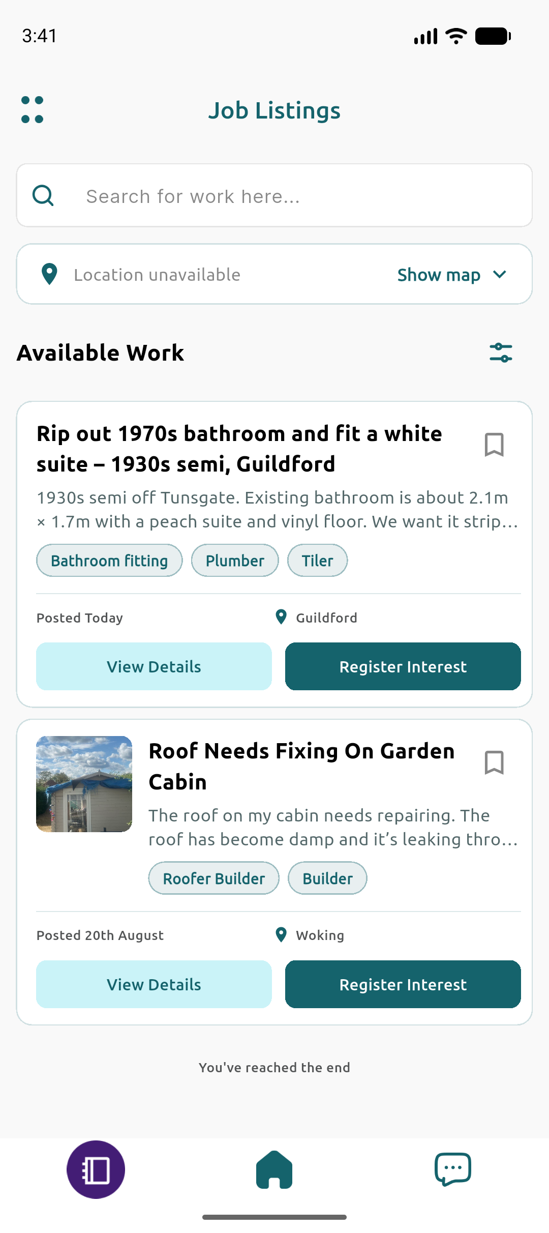 Fort app job listings with open projects