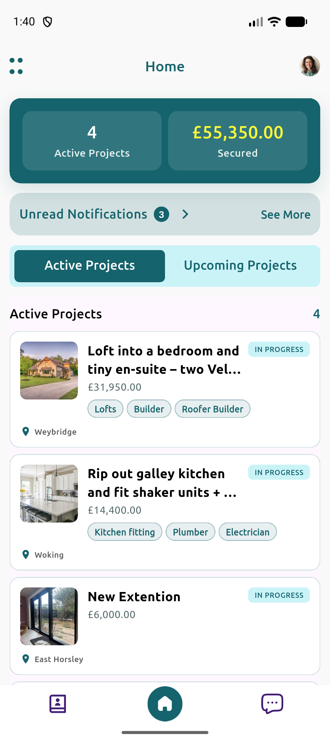 Fort homeowner home with active projects and collapsed notifications