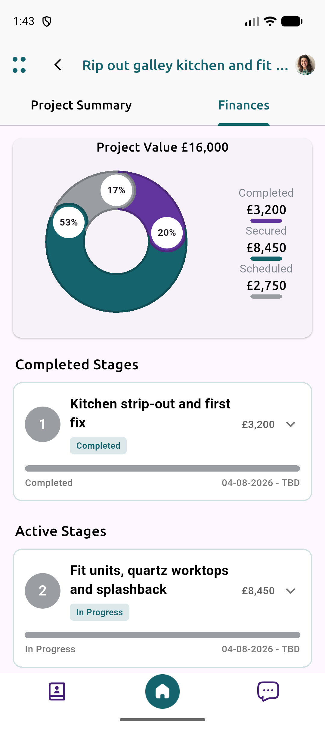 Fort app milestone finances screen